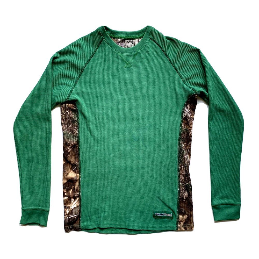 Realtree Waffle Knit Camo Thermal T-Shirt Mens S Stretch Long Sleeve Green NEW